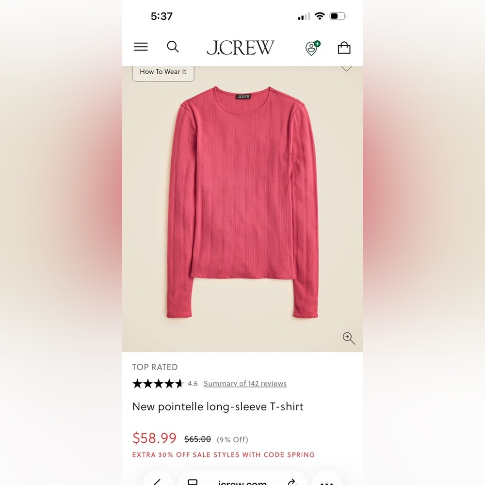 J. Crew Women's pointelle Long Sleeve Tee